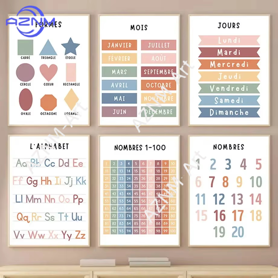 Kids Education Alphabet Numbers - 1PC, Pintura em Tela com Formas