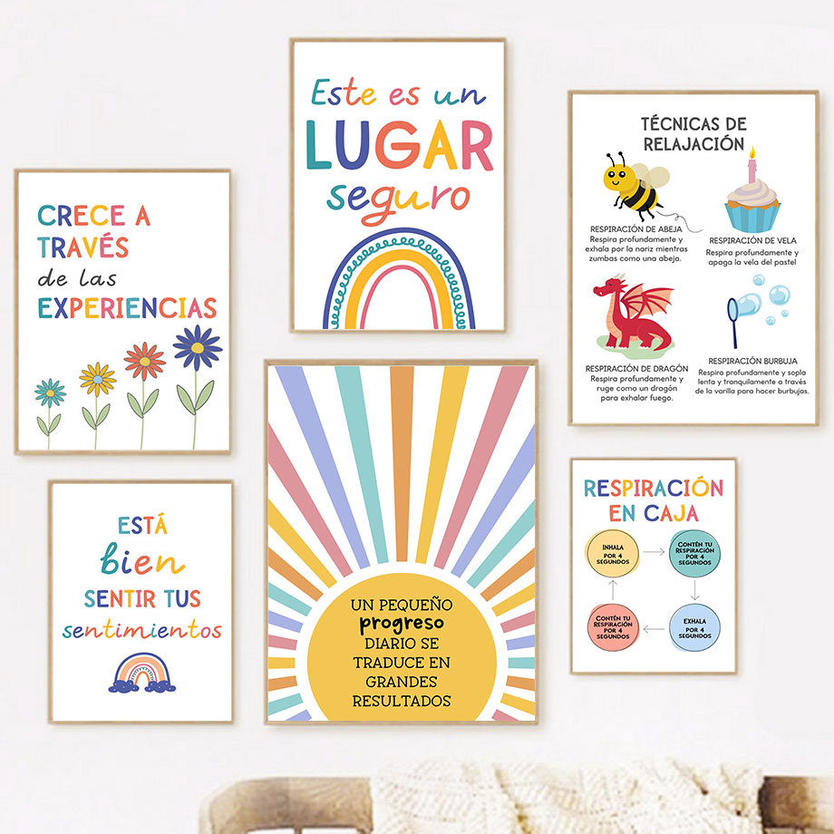 Educational Cartoon For Kids - Educação espanhola lema arco-íris sol arte